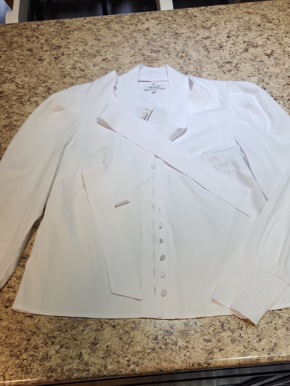 Madewell White Wrap-Front Long Sleeve Top